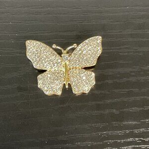 Gold-Tone Butterfly Brooch Pin With Faux Crystal Rhinestones